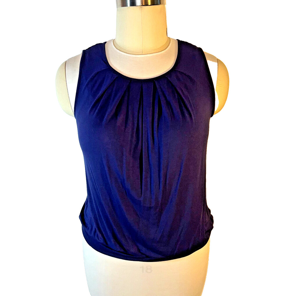 Sheila Rose Tank Top Women's 2X Royal Blue Reverse Pleated Banded Hem Crew